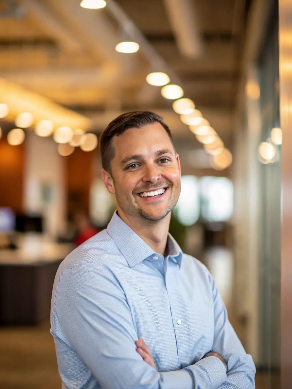 A professional headshot of a keynote speaker at the BizConclave UK, smiling confidently and looking directly at the camera. The background is a blurred conference setting.
